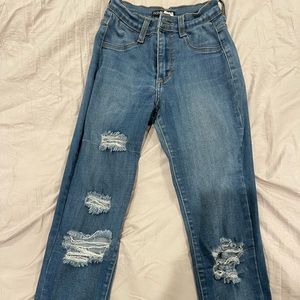 Fashion Nova Dark Blue Ripped Skinny Jeans